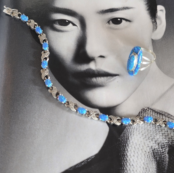 So GOOD🩵Stunning OPAL Silver Inlay Ring Size 8 - Picture 13 of 16